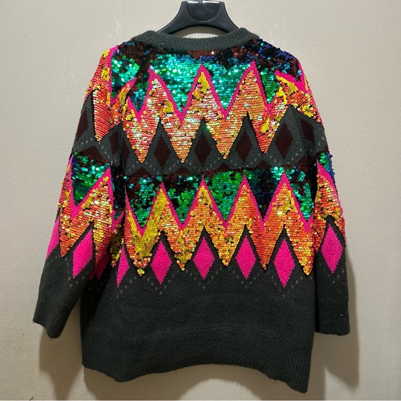 ZARA MULTICOLOR OVERSIZED SEQUIN SWEATER RARE MEDIUM M - Picture 9 of 16